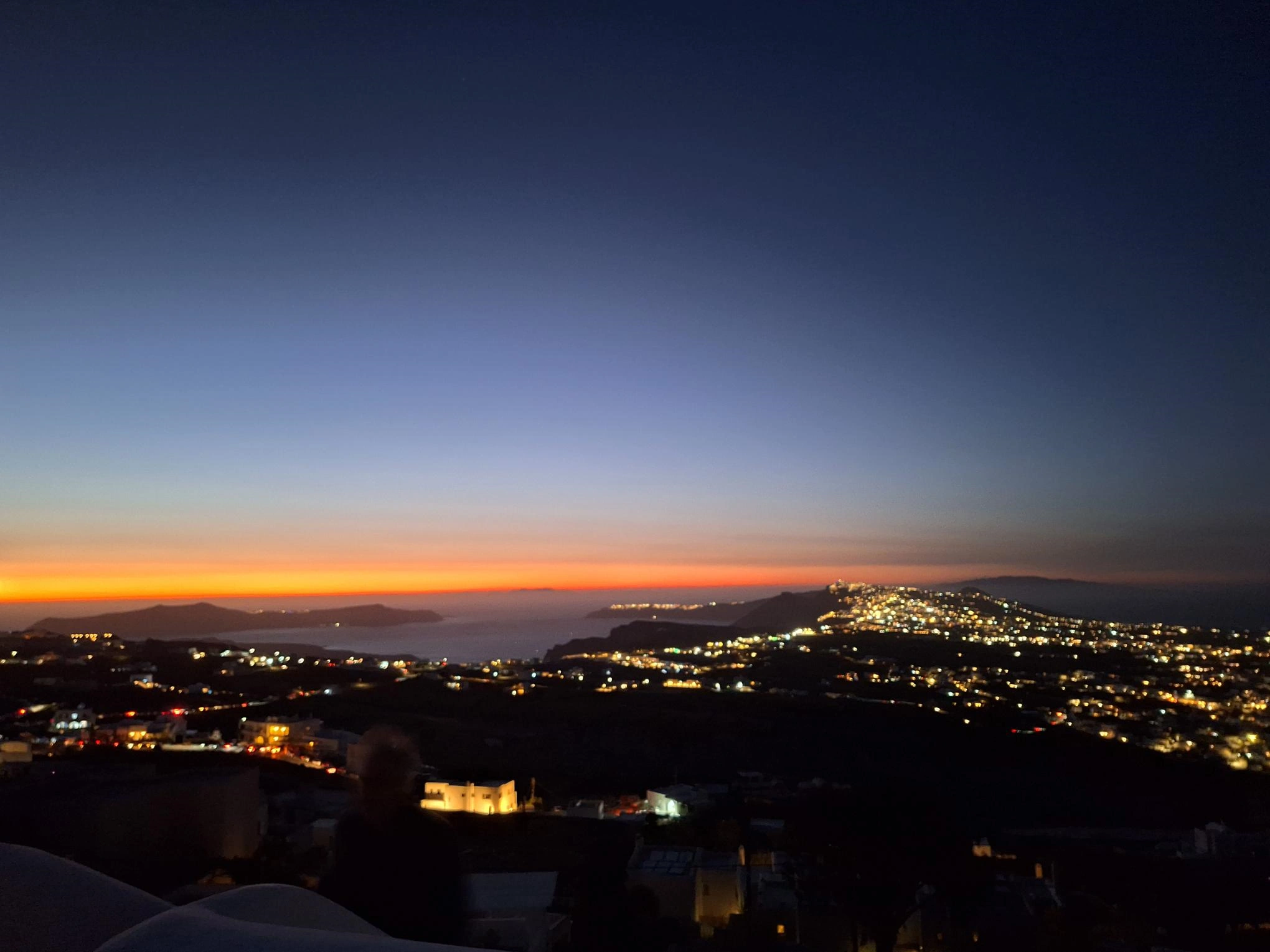 Evening light over the rooftops of Pyrgos, Santorini